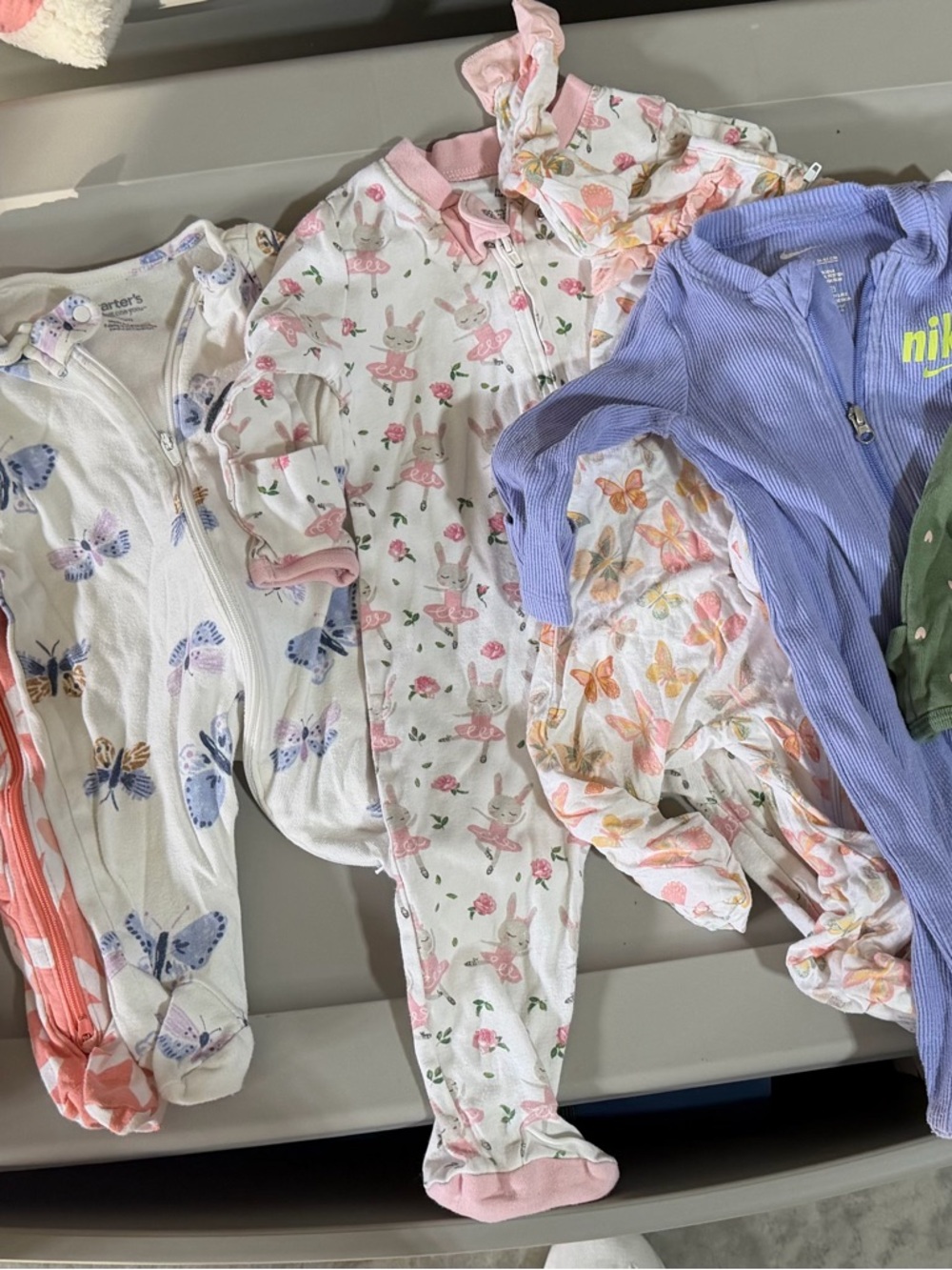 Baby Girl Footed Sleepers - Pink Bunny & Butterfly Prints
